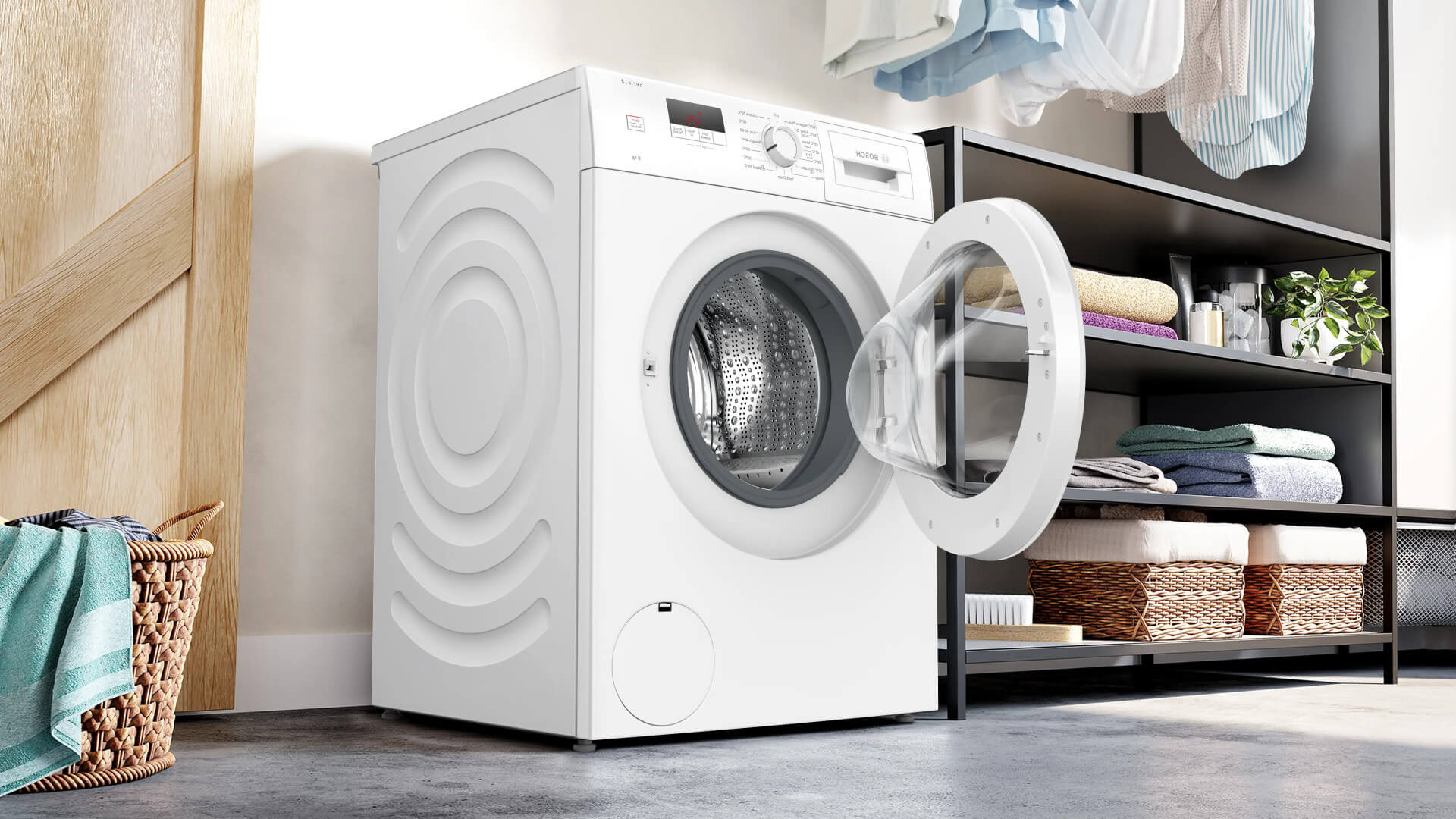 Washing machine in a laundry room